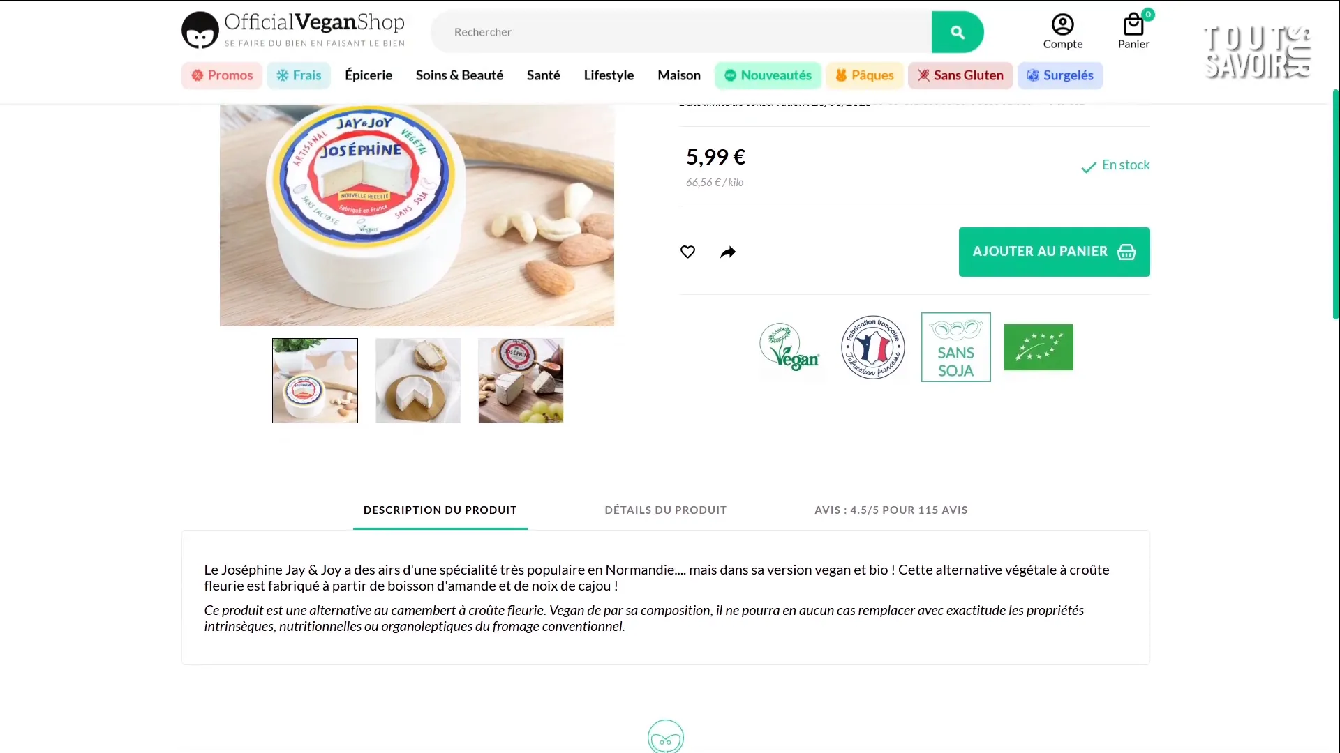 Camembert végétal Jay & Joy sur une planche