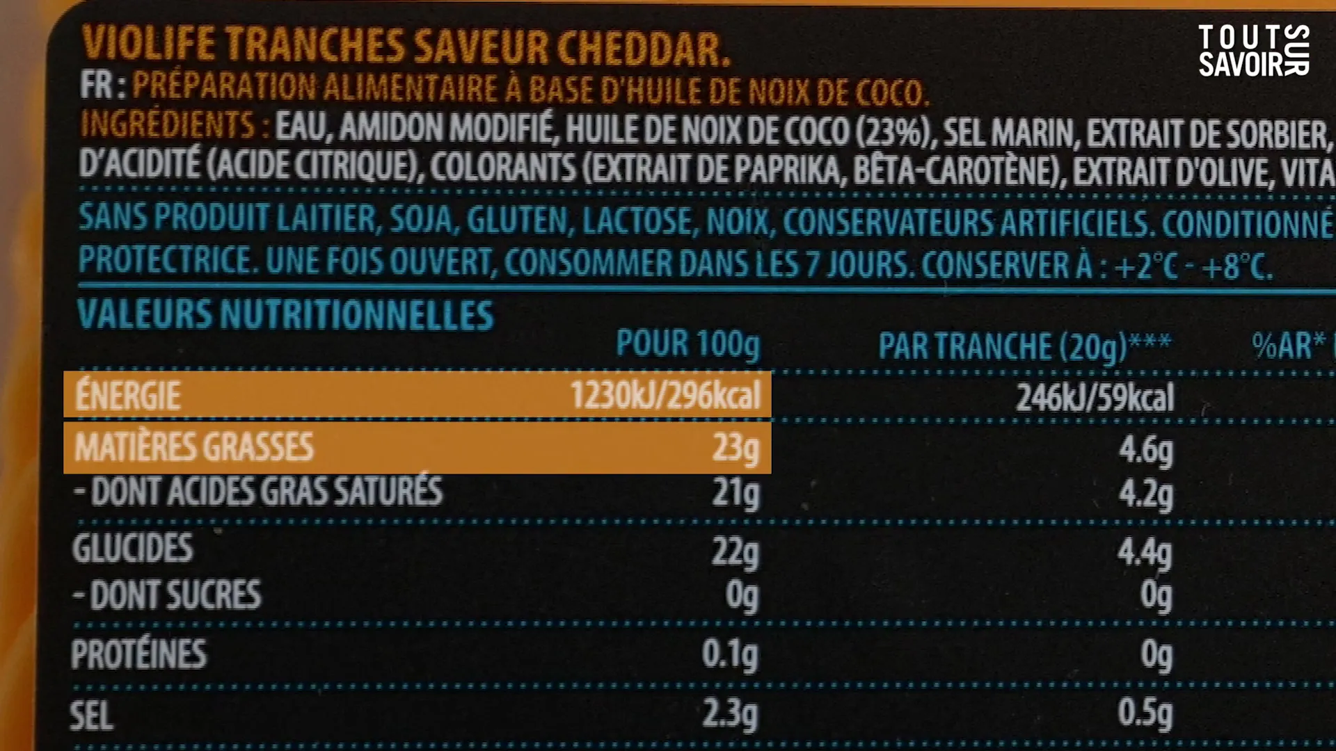 Analyse des valeurs nutritionnelles du cheddar végétal